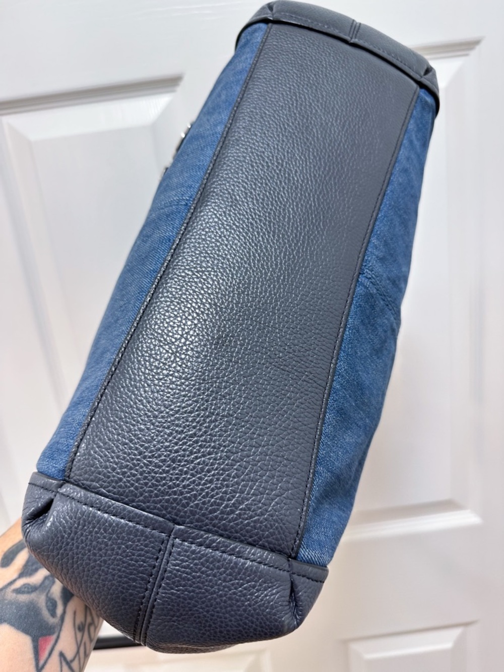 Coach Lexy Shoulder Bag Blue Denim Tea Rose Appliqué Navy Leather F25884 - Picture 12 of 15